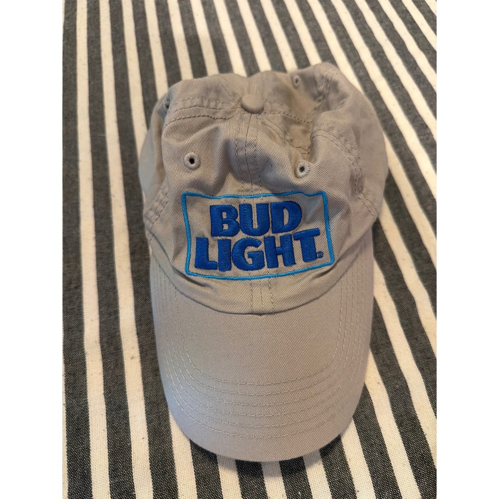 Bud Light Beer Hat Tan Khaki Blue Logo Snapback Baseball Cap Dad Hat OSFM